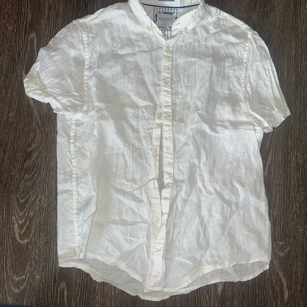 Denim & Flower Casual White Button Down Shirt